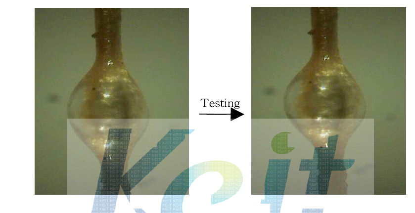 Microbonding 시험 전과 후에 동일 시편의 광학현미경 사진