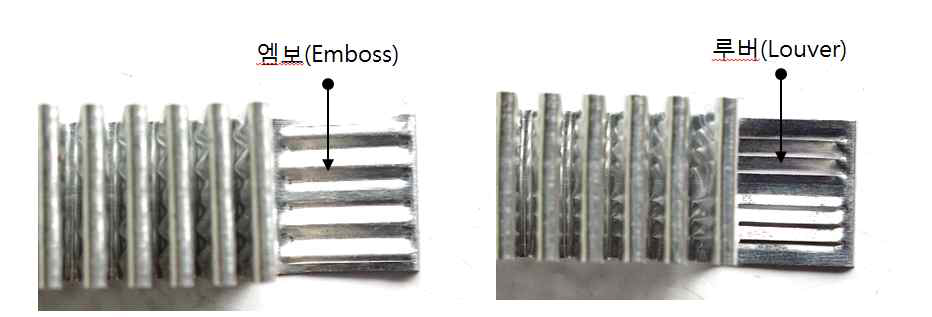 Corrugate핀 엠보 및 루버 형상