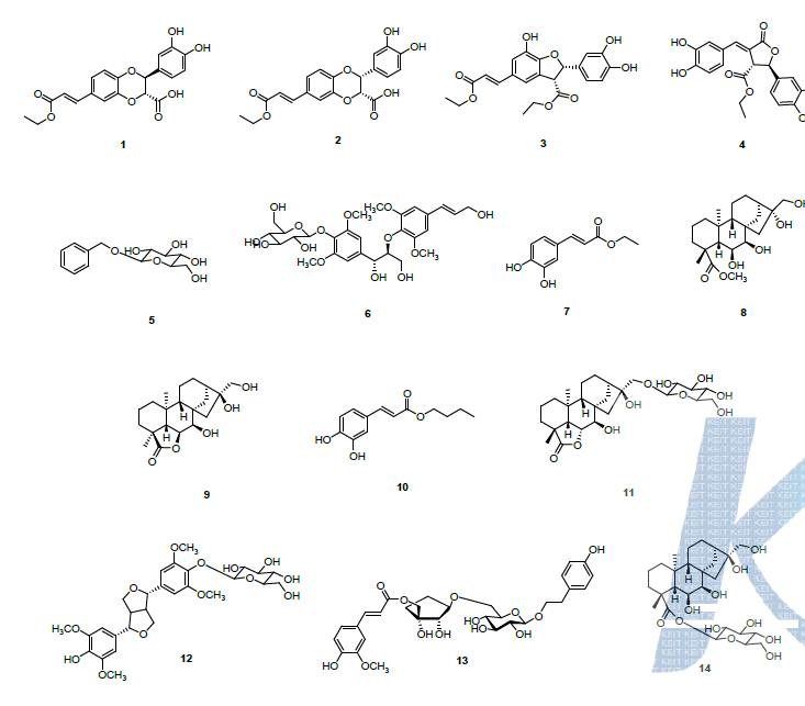 Structures of isolated compounds from EA and BuOH fractions from Pharbitis nil