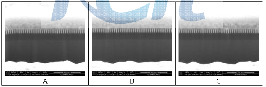 A~C 위치에 부착된 30 nm 트렌치 시편에서 얻어진 Gap-fill 이미지