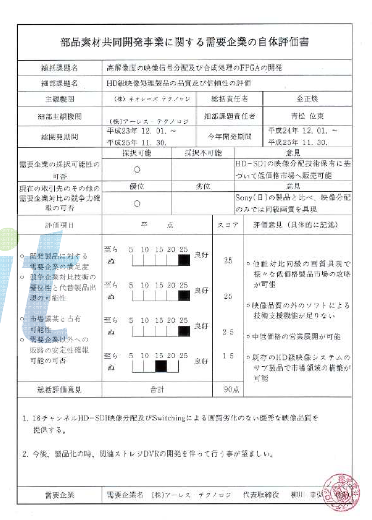 수요기업 자체평가서 원본(ARESS Technology)