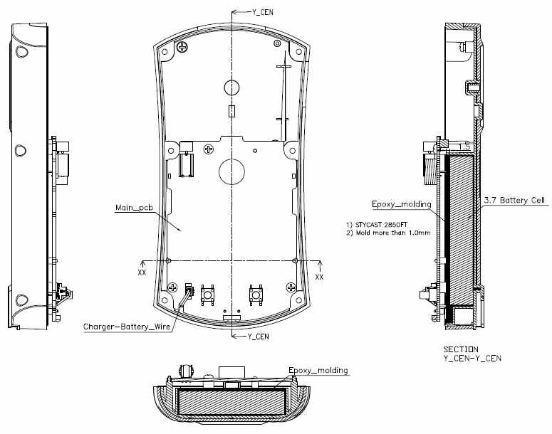 Epoxy molding of Battery package (Li-ion Battery+PTM+IS device)