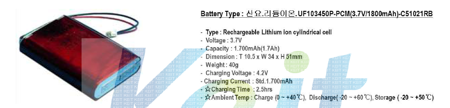 Sampling pump 적용 Li-ion battery 주요 사양