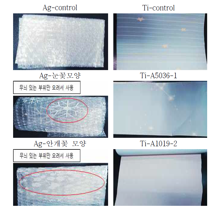 은나노를 함유한 단열재 뽁뽁이 3종과 TiO2나노를 함유한 광촉매 벽지 3종