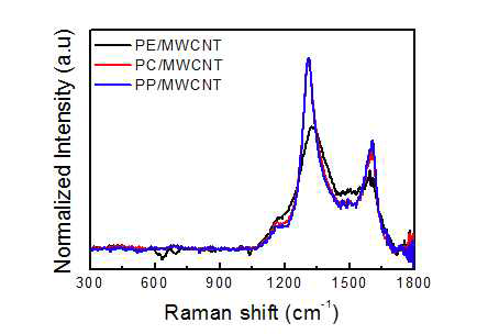 MWCNTs 함유 플라스틱 제품의 Raman 스펙트럼