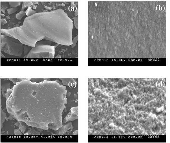 Microporous carbon (a and b)과 N-doped microporous carons (c and d)