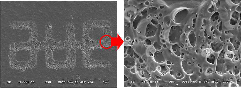 레이저가 조사된 영역에서만 선택적으로 형성된 기공 패턴