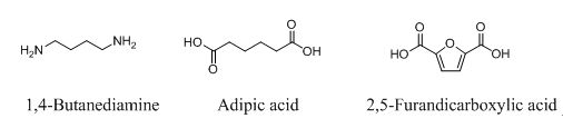 Structures of monomers for PA-4,6/4,F co-polyamide.