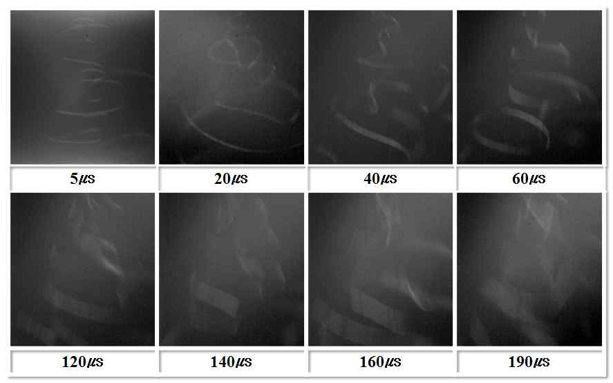 초고속 카메라로 촬영한 노출 속도별 방사 이미지