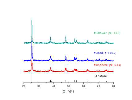 형상별 TiO2의 XRD pattern