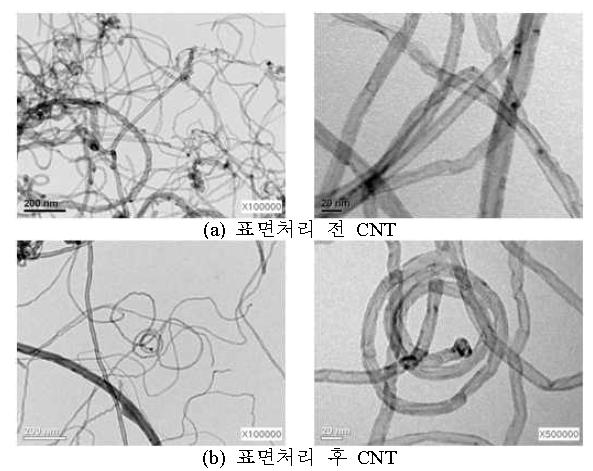 표면처리 전후의 CNT