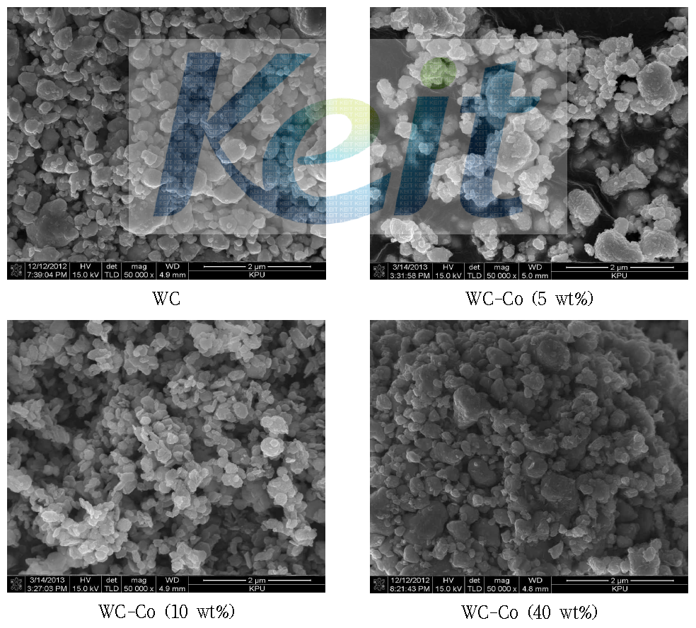 Co의 조성에 따른 WC-Co의 표면분석 (× 50,000)