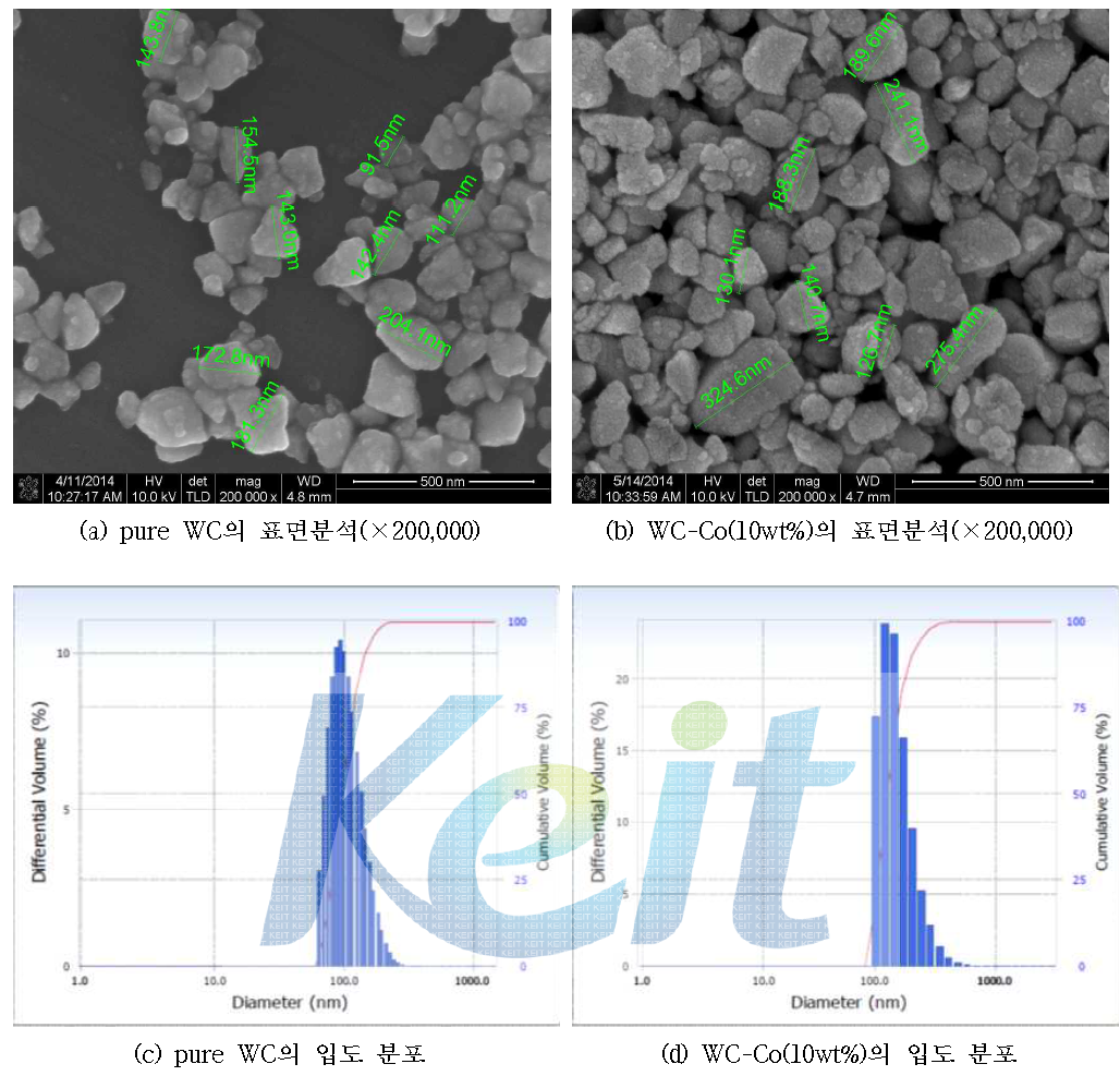 200 nm급 WC-Co 복합 분말 특성 평가