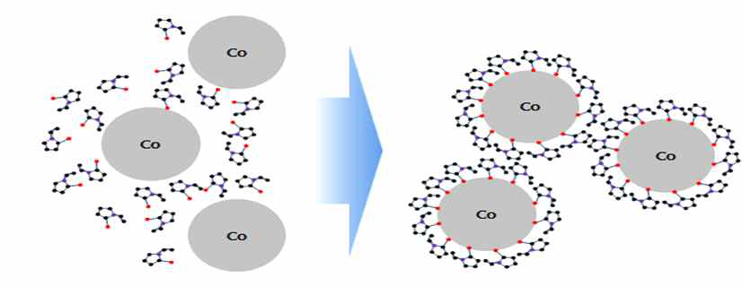 분산제를 통한 코발트 입자 캡슐화 모식도