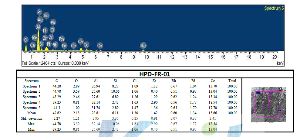 SEM-EDX results of HPD-FR-01 catalyst