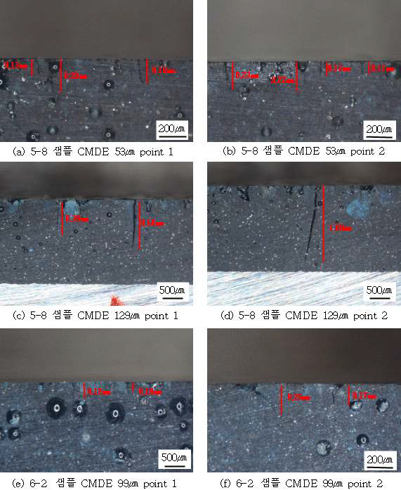 5-8 5차 및 6차 개발제품 단면 균열비교