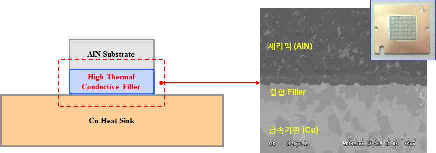 Brazing 공법을 이용한 세라믹-금속기판 간 Filler 접합 (SEM)