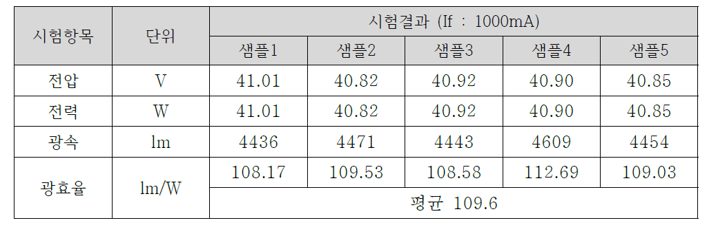 3차년도 광효율 특성 인증 결과