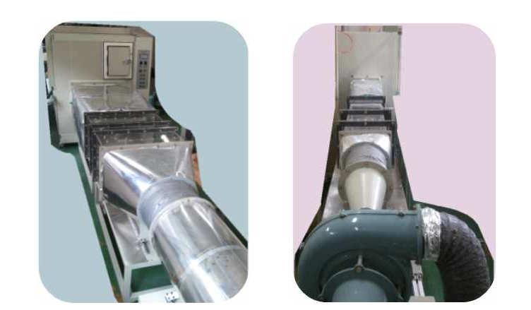 실외환경모사 풍동(왼쪽)과 실내환경모사 풍동(오른쪽)의 구성 사진