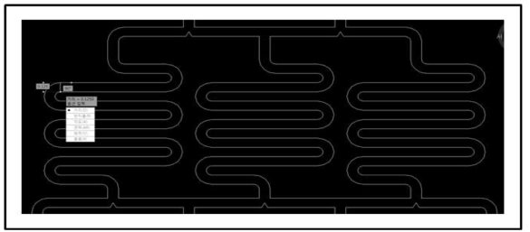 미소유체회로 1차원 농도구배 PDMS 칩의 채널 폭 설계 (채널 폭 0.125mm, 채널 깊이 0.125mm)