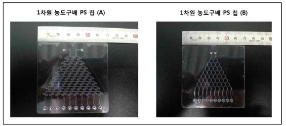 미소유체회로 1차원 농도구배 PS 칩 사출물 사진