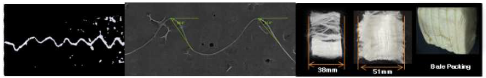 차년 개발 시제품 - 지그재그형 클림프 형태(左), 38mm, 51mm 단섬유(右)