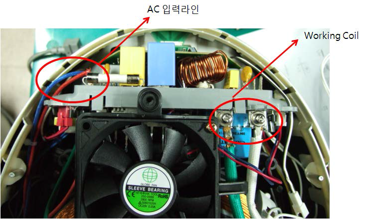 AC 입력라인을 워킹코일과 반대위치에 배치 시