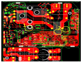 1, 2차가 절연 파괴가 된 PCB 부분