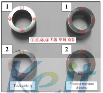 맨드렐 인발공정과 싱킹공정 실험결과 소재 단면
