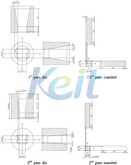 Overall-local offset법으로 설계된 이형인발 다이 및 맨드렐 도면