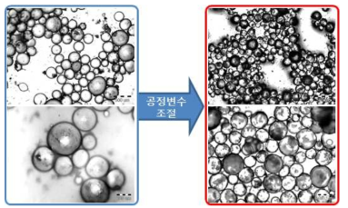 공정변수 조절을 통하여 제조한 MF 쉘 기반 자기치유 마이크로 캡슐의 비교