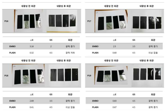 내광성 시험 전후 외관 결과 (일부2)