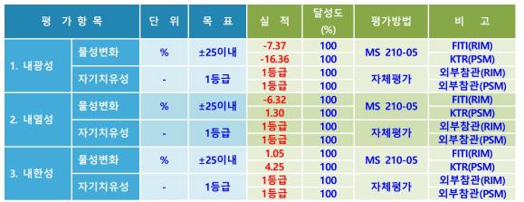 3차년도 정량목표, 실적 및 달성도