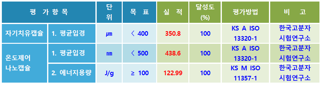 1차년도 정량목표, 실적 및 달성도