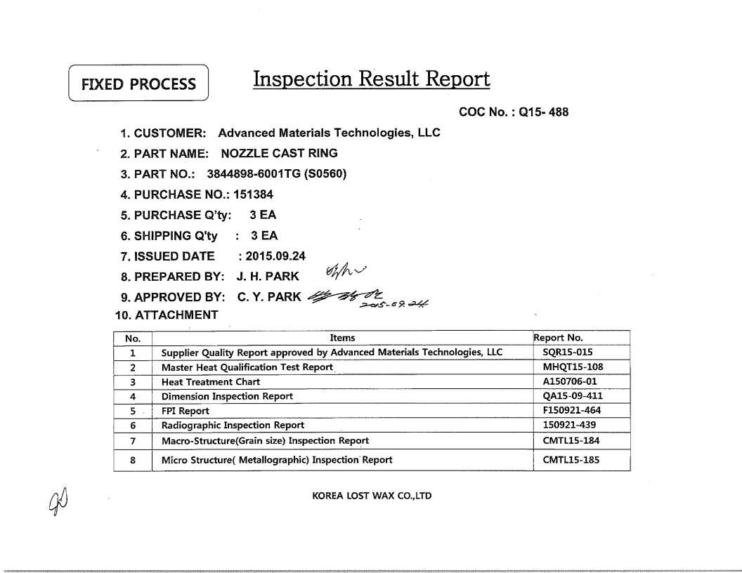 Fixed Process - Inspection Process Report