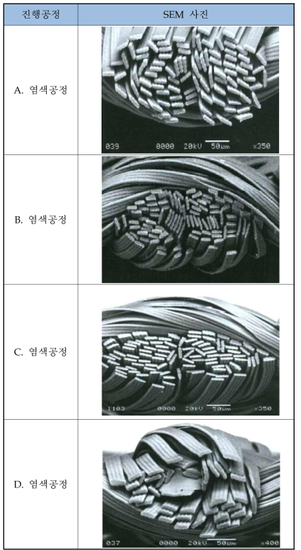 염색공정 후 이형단면 유지 SEM 사진