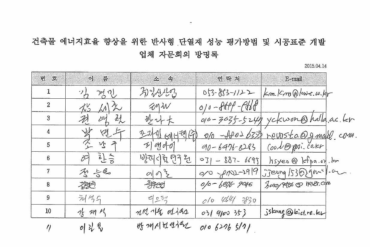 저방사 박막 복합 단열재 KS(안)공청회 참석자 명단(2차)