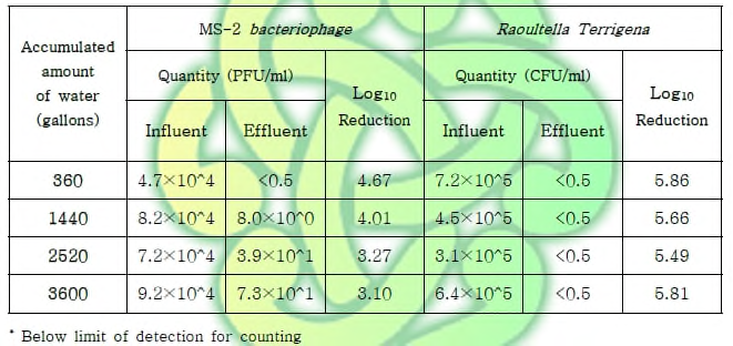 ENNANO Filter MS-2 Bacteriophage 분석결과