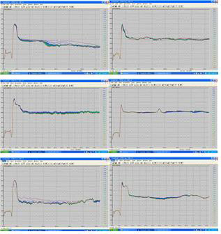 (왼쪽위에서부터 오른쪽 아래로) PIB / IsoparG 100:1, 150:1, 200:1, 250:1, 300:1, 350:1 의 BS 데이터