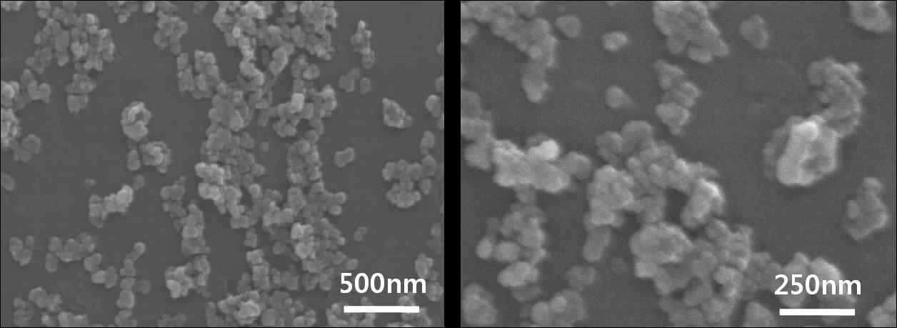 Poly(styrene-co-silane-co-imidazole)로 코팅된 Black 444 SEM Image