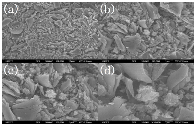 Carbon : KOH = 1 : 4 (wt.%)로 알칼리 활성화 후 활성탄의 SEM 이미지