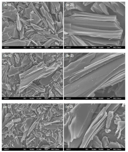 탄화 온도에 따른 활성탄 FE-SEM 이미지.