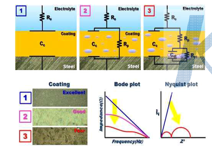 금속의 노화과정에 따른 등가회로, Nyquist plot과 Bode plot