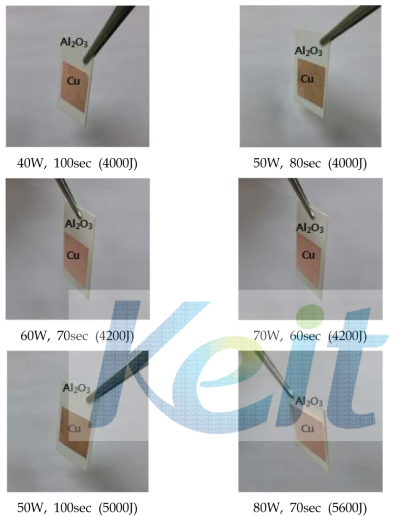 4000~5600J범위 표면처리 조건에서 Cu-Al2O3 방열시편