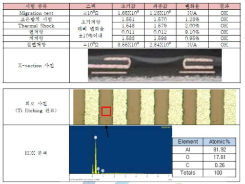 D/S 기판과 AAO층으로 형성된 회로의 신뢰성 평가 결과