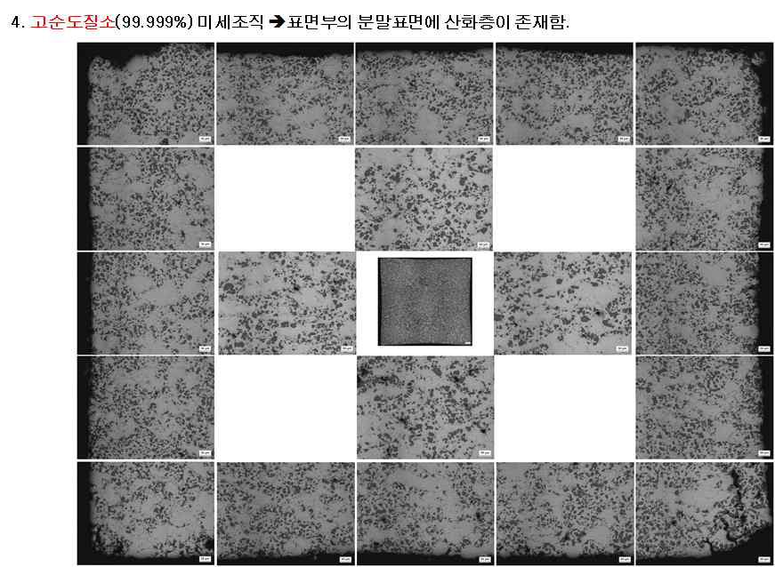 99.999% 고순도 질소를 사용하여 소결한 소결체 미세조직