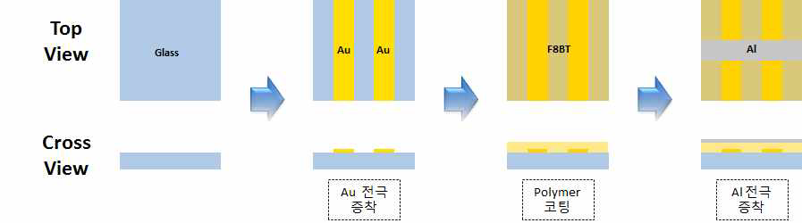 F8BT 쇼트키 포토다이오드 제작 과정 모식도