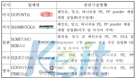 국외 major 업체 및 관련기술현황