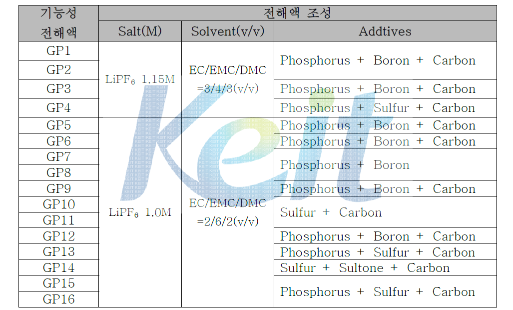 기능성 전해액 선정
