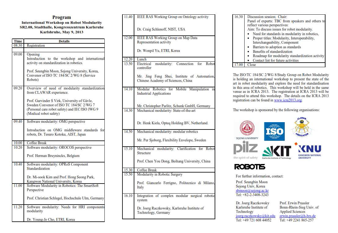 ICRA 2013 Modularity Workshop Program Schedule